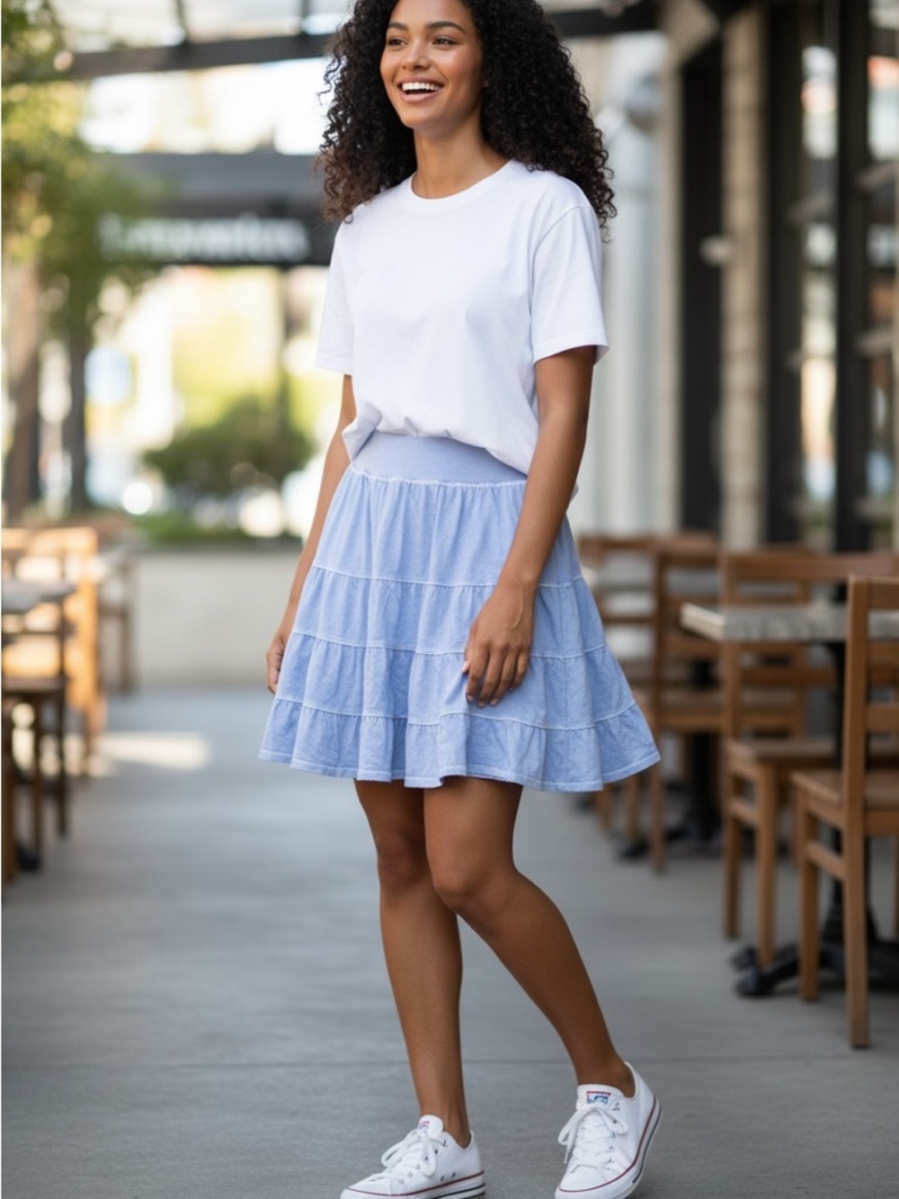 fresh produce Light Blue Tiered Skater Skirt size small NWT made in USA